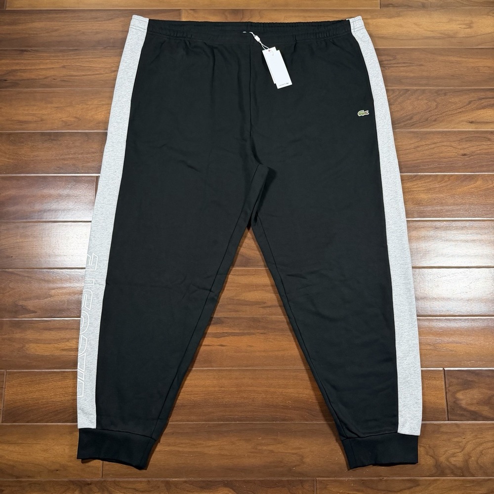 Lacoste Men's Size 4XLT Black Gray Tapered Fit Jogger Track Pants